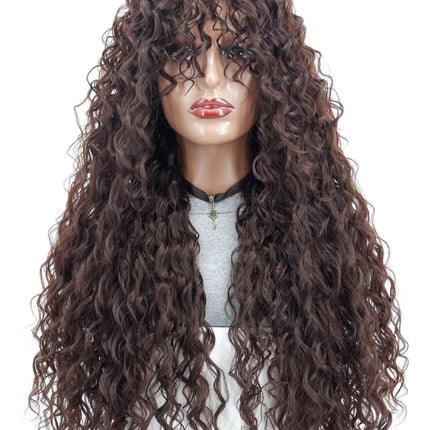 Long Curly Afro Wig With Bangs for Black Women Kinky Curly Hair Wig Afro Synthetic Wigs