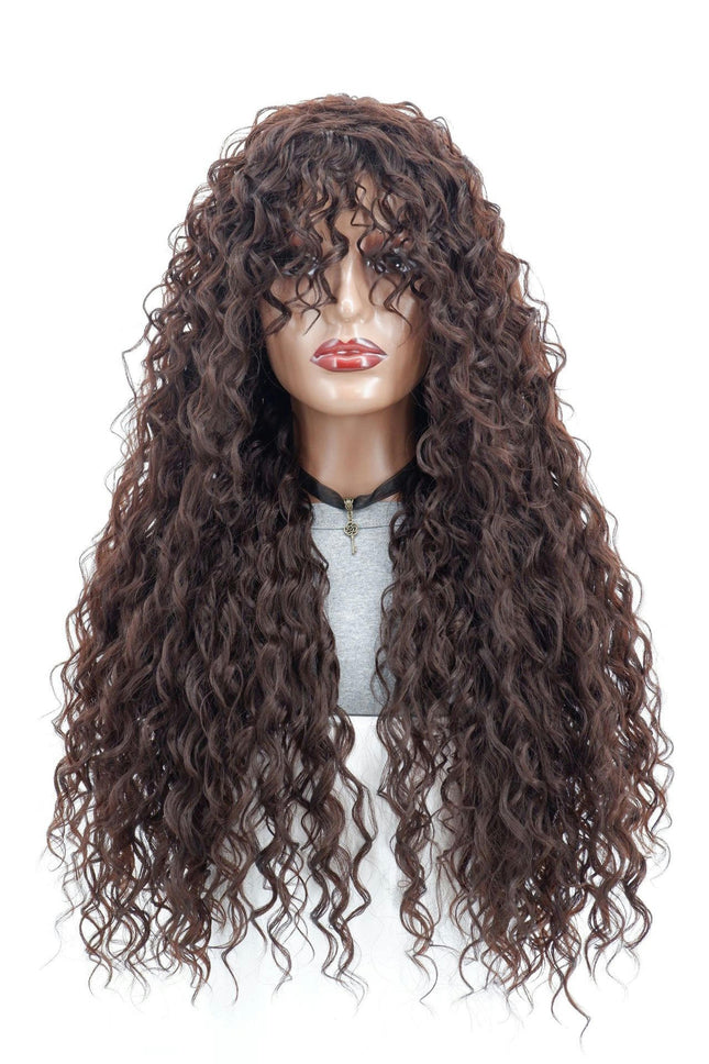 Long Curly Afro Wig With Bangs for Black Women Kinky Curly Hair Wig Afro Synthetic Wigs