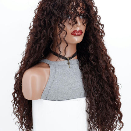 Long Curly Afro Wig With Bangs for Black Women Kinky Curly Hair Wig Afro Synthetic Wigs