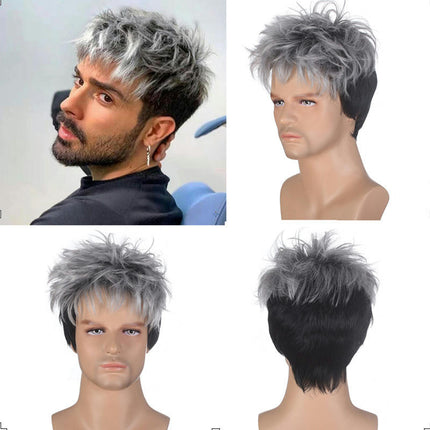 Men Wigs Short Curly Hair Wig with Bangs Layered Fluffy Cosplay Halloween Costume Wigs