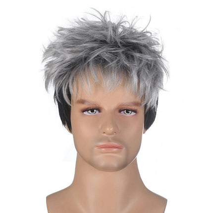 Men Wigs Short Curly Hair Wig with Bangs Layered Fluffy Cosplay Halloween Costume Wigs