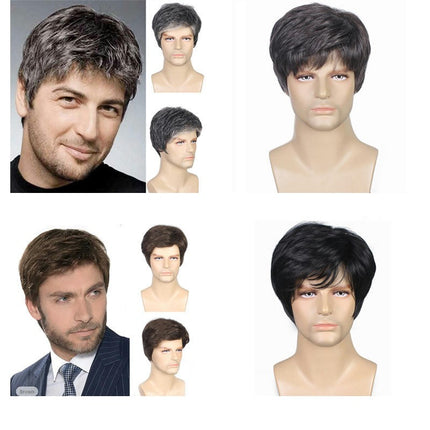 Men's Wigs for Fluffy Short Hair Short Straight Short Curly Hair Synthetic Wigs with Bangs for Men