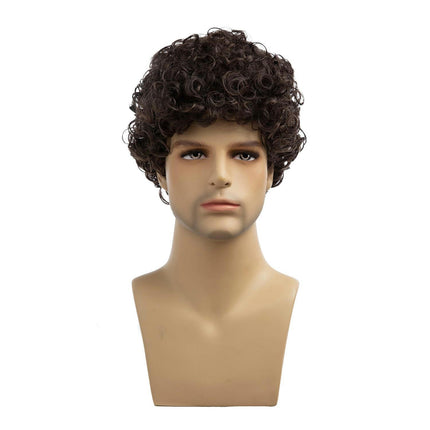 Wigs for Fluffy Short Wig Brown Curly Mens Wigs with Bangs Synthetic Hair Natural Wigs for Men