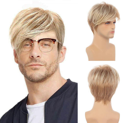 Blonde Wig for Men, Natural Fluffy Realistic Wig for Men with Bangs Wig for Daily Party Use