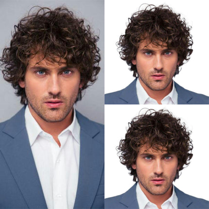 Mens Short Curly Wig with Bangs Synthetic Halloween Party Natural Daily Hair Wig for Men Guys