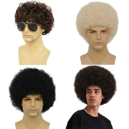 Men Afro Human Hair Wig Short Kinky Curly Black Wig Party Cosplay Wigs for Men Daily Wig