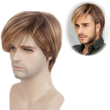 Natural Curly Men's Wig Short Straight Hair Wig Men's Curly Hair Wig Synthetic Wigs with Bangs