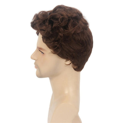 Natural Curly Men's Wig Short Straight Hair Wig Men's Curly Hair Wig Synthetic Wigs with Bangs