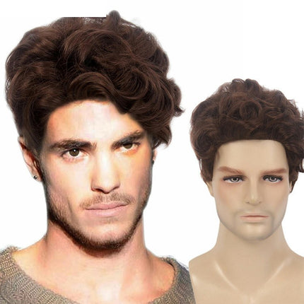 Natural Curly Men's Wig Short Straight Hair Wig Men's Curly Hair Wig Synthetic Wigs with Bangs