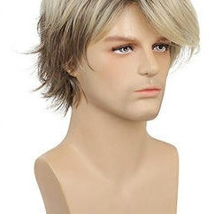 Natural Curly Men's Wig Short Straight Hair Wig Men's Curly Hair Wig Synthetic Wigs with Bangs