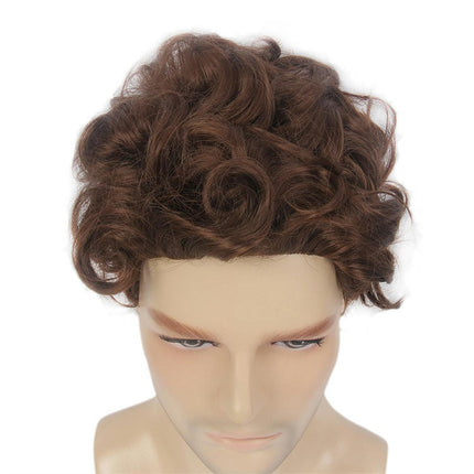 Natural Curly Men's Wig Short Straight Hair Wig Men's Curly Hair Wig Synthetic Wigs with Bangs