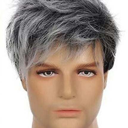 Natural Curly Men's Wig Short Straight Hair Wig Men's Curly Hair Wig Synthetic Wigs with Bangs