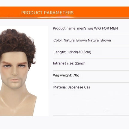 Natural Curly Men's Wig Short Straight Hair Wig Men's Curly Hair Wig Synthetic Wigs with Bangs