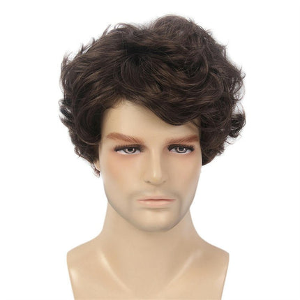 African Short Curly Wig for Men, Natural Curly Wig, Short Straight Hair Wig Synthetic Wigs with Bangs