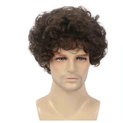 African Short Curly Wig for Men, Natural Curly Wig, Short Straight Hair Wig Synthetic Wigs with Bangs