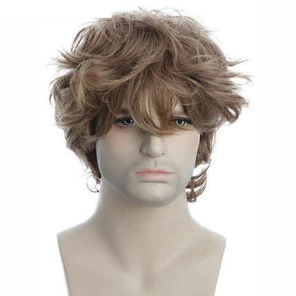 African Short Curly Wig for Men, Natural Curly Wig, Short Straight Hair Wig Synthetic Wigs with Bangs