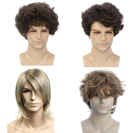 African Short Curly Wig for Men, Natural Curly Wig, Short Straight Hair Wig Synthetic Wigs with Bangs