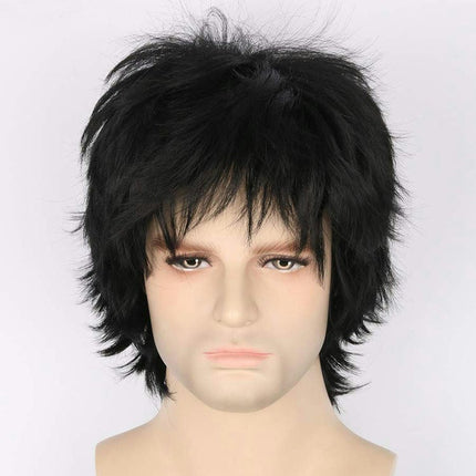 African Short Curly Wig for Men, Natural Curly Wig, Short Straight Hair Wig Synthetic Wigs with Bangs