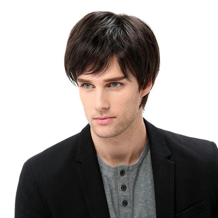 Short Wig Curly Mens Wigs with Bangs Synthetic Hair Natural Wigs for Men Daily Hair Wig