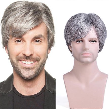 Short Men's Wigs Natural Synthetic Hair Short Straight Synthetic Wigs with Bangs for Men