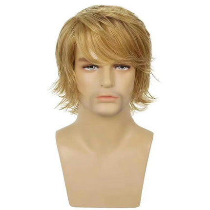 Brown Wigs for Men Short Curly Fluffy Cosplay Wig Layered Curly Wig Synthetic Wigs with Bangs