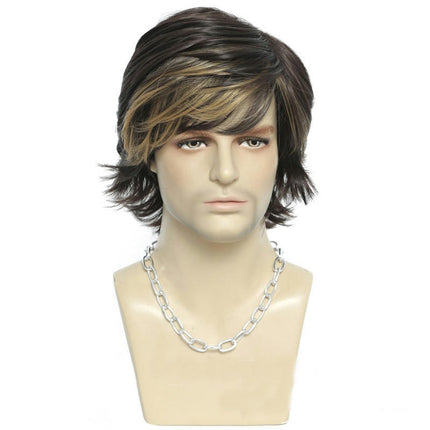 Brown Wigs for Men Short Curly Fluffy Cosplay Wig Layered Curly Wig Synthetic Wigs with Bangs