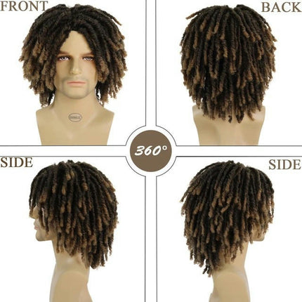 Short Dreadlock Wig for Men Synthetic Curly Full Wig for daily,Men's Wigs Natural Synthetic Hair