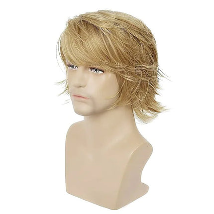 Wig Men's Short Curly Hair With Side Bangs Short Synthetic Wigs with Bangs for Men Natural Wig