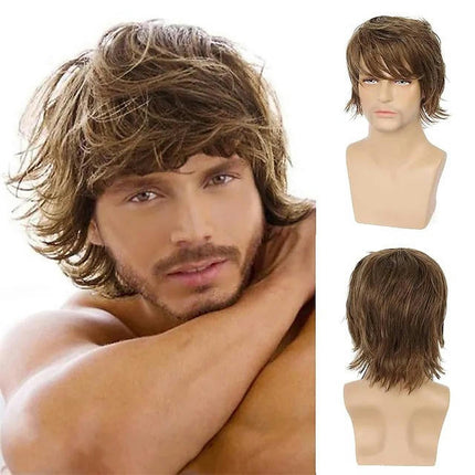 Wig Men's Short Curly Hair With Side Bangs Short Synthetic Wigs with Bangs for Men Natural Wig