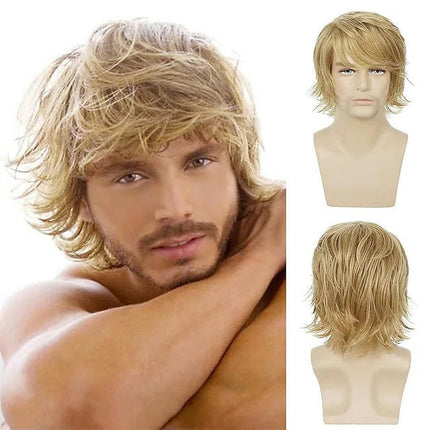 Wig Men's Short Curly Hair With Side Bangs Short Synthetic Wigs with Bangs for Men Natural Wig