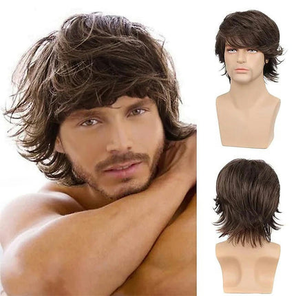 Wig Men's Short Curly Hair With Side Bangs Short Synthetic Wigs with Bangs for Men Natural Wig