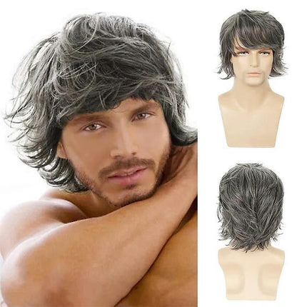 Wig Men's Short Curly Hair With Side Bangs Short Synthetic Wigs with Bangs for Men Natural Wig