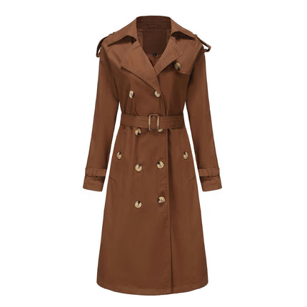 Women's Double Breasted Long Trench Coats Mid-Length Belted Overcoat Dress Jacket