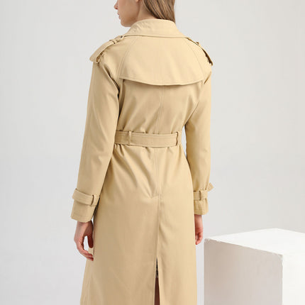 Women's Double Breasted Long Trench Coats Mid-Length Belted Overcoat Dress Jacket