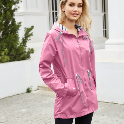 Women Light Rain Jacket Waterproof Active Outdoor Trench Raincoat with Hood Lightweight