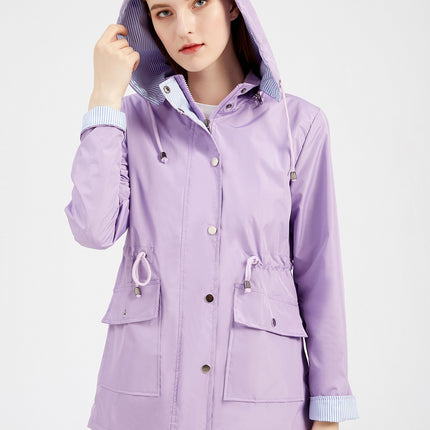 Women's Long Hooded Raincoat Waterproof Windbreaker Jacket