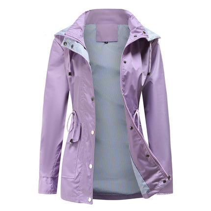 Women's Long Hooded Raincoat Waterproof Windbreaker Jacket