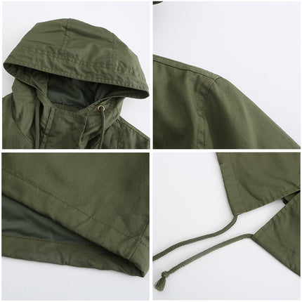 Women's Cotton Windbreaker Parka Jacket with Hood Pocket