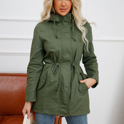 Women's Cotton Windbreaker Parka Jacket with Hood Pocket