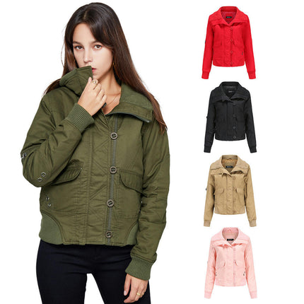 Women's Anorak Jacket Zip Up Button Coat Outwear with Pockets