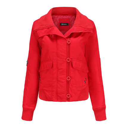 Women's Anorak Jacket Zip Up Button Coat Outwear with Pockets