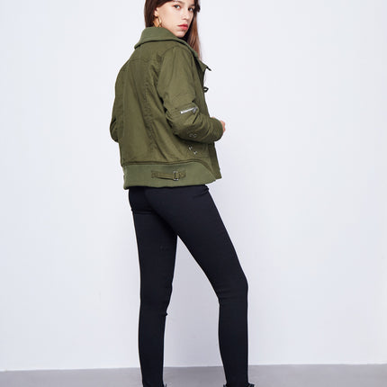 Women's Anorak Jacket Zip Up Button Coat Outwear with Pockets