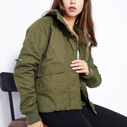 Women's Anorak Jacket Zip Up Button Coat Outwear with Pockets