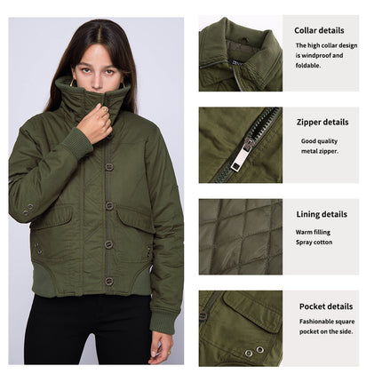 Women's Anorak Jacket Zip Up Button Coat Outwear with Pockets