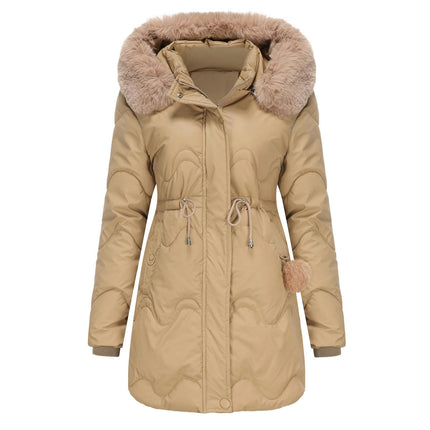 Women's Puffer Jacket Warm Hooded Winter Puffy Jacket with Faux-Fur Trim and Collar