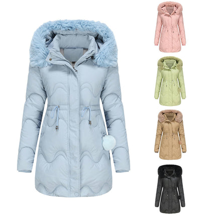 Women's Puffer Jacket Warm Hooded Winter Puffy Jacket with Faux-Fur Trim and Collar