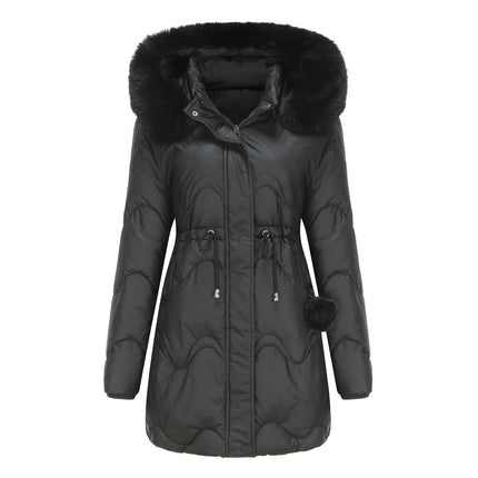 Women's Puffer Jacket Warm Hooded Winter Puffy Jacket with Faux-Fur Trim and Collar