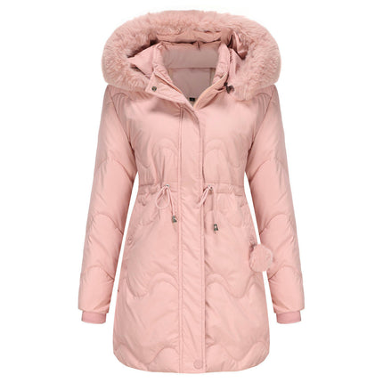 Women's Puffer Jacket Warm Hooded Winter Puffy Jacket with Faux-Fur Trim and Collar