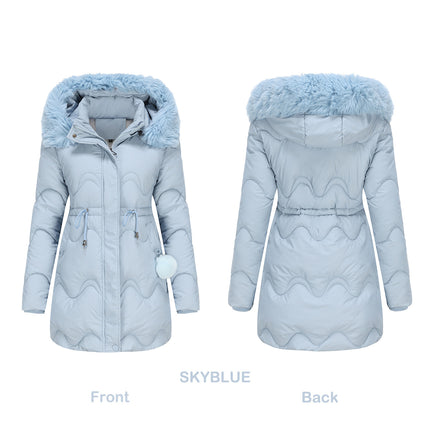 Women's Puffer Jacket Warm Hooded Winter Puffy Jacket with Faux-Fur Trim and Collar