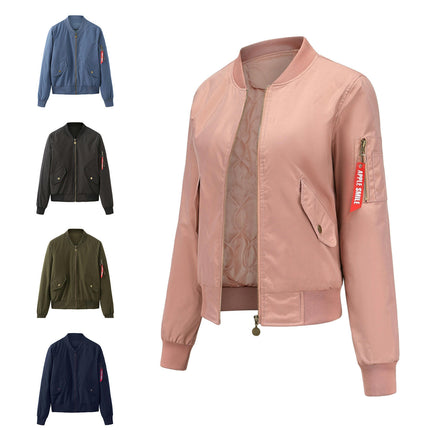 Women's Quilted Lined Jackets Zip Up Fall Winter Bomber Jacket Coat With Pockets